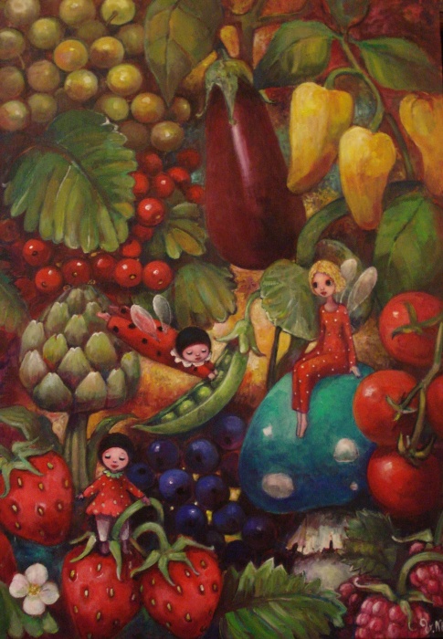 peinture sur bois `potafruitier` virginie NAPO